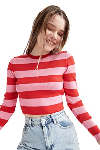 DeFacto Sweter normalny krój dla kobiet - sweter z golfem na topy damski (czerwony, S), czerwony, S