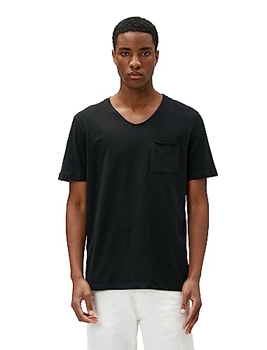 Koton Koszulka męska Basic V Neck Pocket Detailed Short Sleeve T-Shirt, czarny (999), L