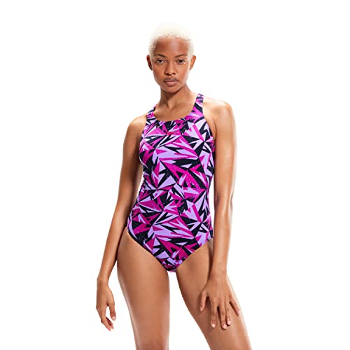 Speedo Damski kostium kąpielowy Hyperboom Allover Medalista granatowy/fioletowy, True Navy/Berry/Miami Lilac, 42