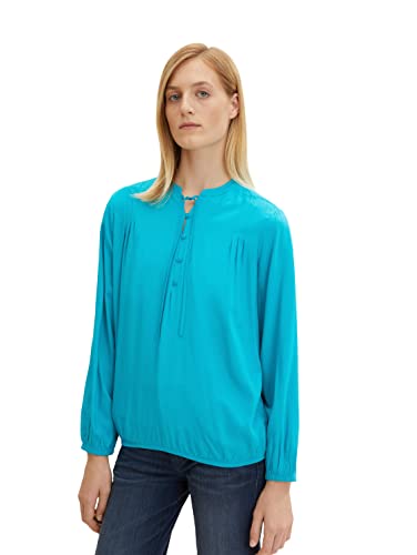 TOM TAILOR Damski Bluzka z detalami do wiązania 1034825, 30014 - Teal Blue, 38