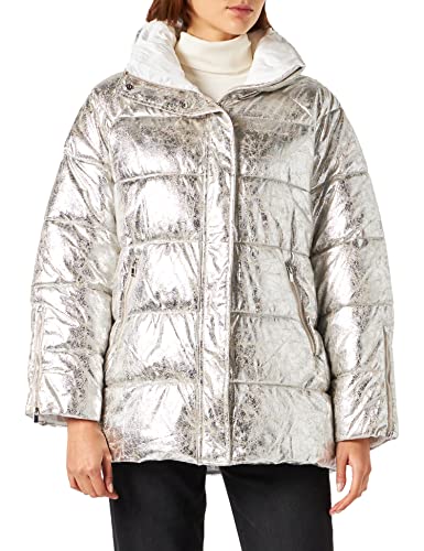 Pinko Damski płaszcz puchowy BRUNELLA 1 bomberka vintage foliowy, I17_Argento-METALLIZZATO, L