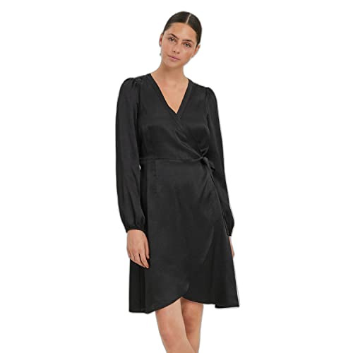 VERO MODA Women's VMSABI LS WRAP sukienka NOOS, czarna, L