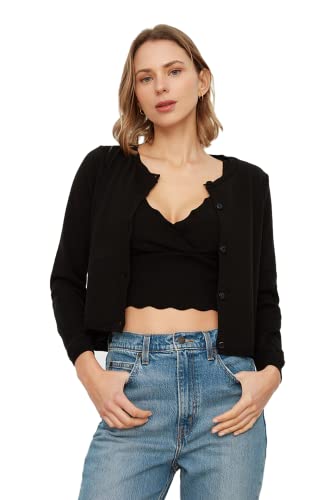 Trendyol Damski kardigan z dzianiny o regularnym kroju z dekoltem w serek czarny, Czarny, M