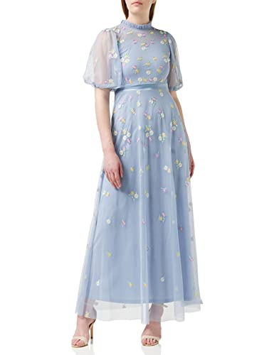 Frock and Frill Damska kwiecista haftowana sukienka na specjalne okazje, niebieska, 14, NIEBIESKI, 40