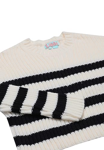 Libbi Damski sweter w paski Wełna CZARNY XS/S, wełniany biały czarny, XS