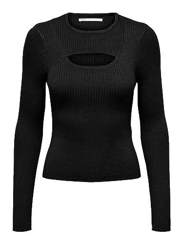 ONLY Onlashley Ls Peakaboo Oneck KNT sweter damski, czarny, XS