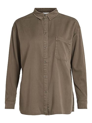 Vila Damska bluzka jeansowa Vibista L/S Oversize Shirt/Su-Noos, Crocodile, 38