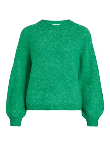 Vila Women's VIJAMINA O-Neck L/S Knit TOP-NOOS sweter dzianinowy, zielony Kelly Green/Szczegóły: melanż, XL, Zielony Kelly/Szczegóły: melanż, XL