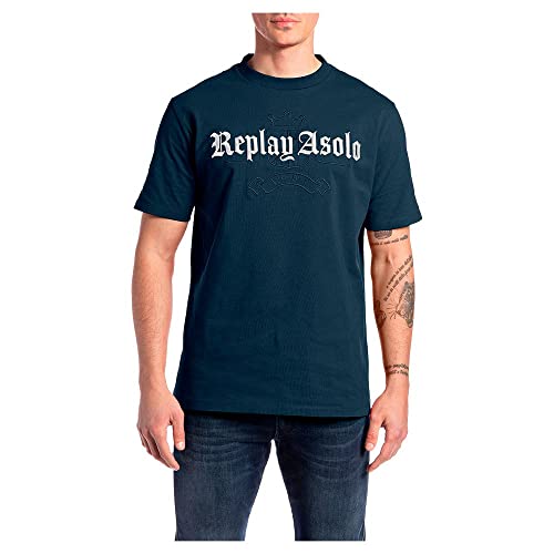 Replay T-shirt męski, 085 niebieski, S