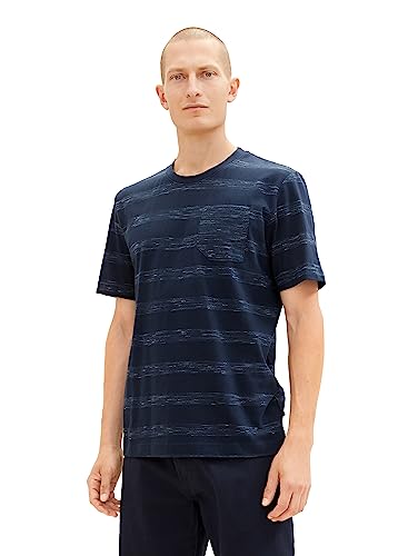 TOM TAILOR Męski t-shirt w paski w stylu spacedye, 32438-Navy Soft Spacedye, XXL