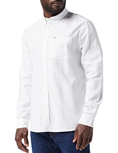 Wrangler Męska koszula z guzikami Down 1 Pkt, biała, średnia