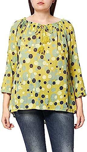 Bonateks, Polka Dot Top vor dem Polka Dot koronkowy kołnierz, 100% len, rozmiar DE:42, rozmiar US:XL, topy, cytryna - wyprodukowano we Włoszech, żółty, 42