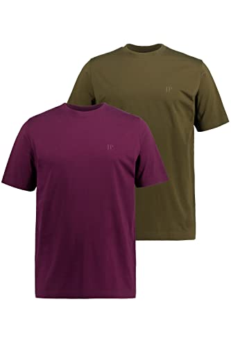 JP 1880 Męski t-shirt z okrągłym dekoltem, 2 sztuki, bakłażan, L