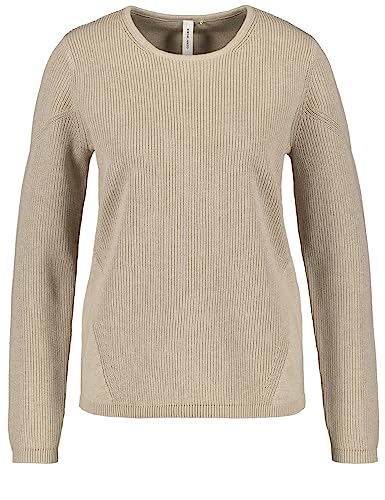 Gerry Weber Damski sweter z bawełny raglanowy, długi rękaw, sweter z długim rękawem, okrągły dekolt, sweter w paski, Light Taupe-melanż, 48
