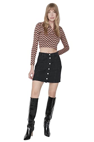 TRENDYOL Damska mini spódnica jeansowa o linii A, Schwarz, 38