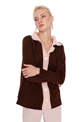 Trendyol Damski regularny kardigan z dzianiny z dekoltem w serek, Brązowy, S