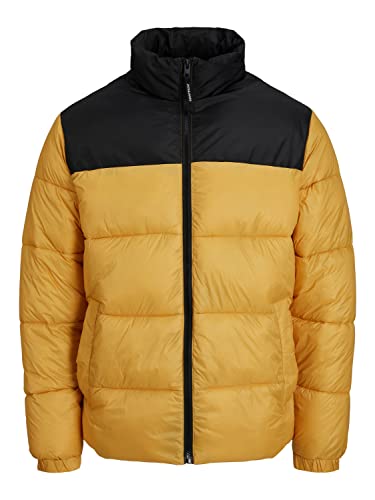 JACK & JONES Męska kurtka puchowa JJETOBY Collar SN, Honey Gold/Detail:Black Blocking, L, Honey Gold/Detail:black Blocking
