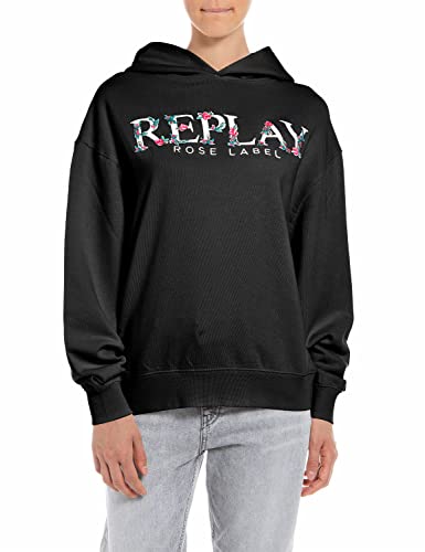 Replay Damska bluza z kapturem, W3704C, 098 Black, L, 098 BLACK, L