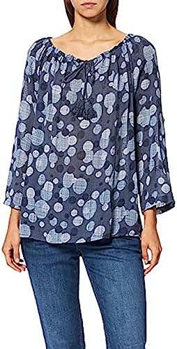 Bonateks, Polka Dot Top vor dem Polka Dot koronkowy kołnierz, 100% len, rozmiar DE:40, rozmiar US:L, topy, granatowe - wyprodukowano we Włoszech, niebieski, 40