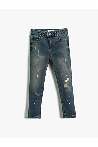 Koton Bedruckte Destroylu Jeansy aus Baumwolle rajstopy, ciemny indygo (Din), 7-8 Jahre Dziewczyna, Dark Indigo (Din), 7-8 lat
