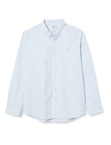 Farah Męska koszula Brewer Slim Fit Cotton Oxford w paski, NIEBIESKI, 3XL