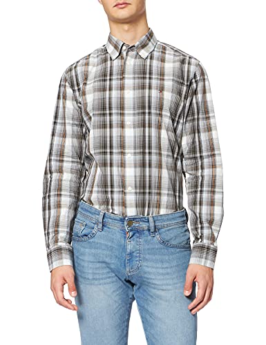 Tommy Hilfiger - Koszula męska Tommy Hilfiger - koszula męska Poplin Check - Regular Fit - Kołnierz na guziki - 100% bawełna organiczna, Żelazny szary/wielokolorowy, S