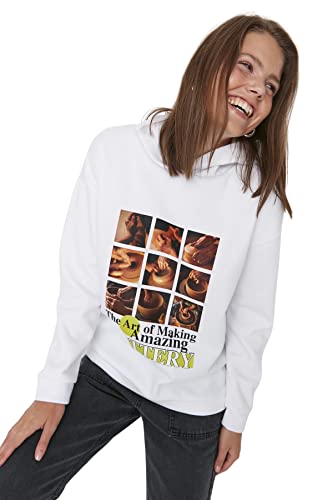 Trendyol Damska bluza oversize z kapturem, biały, XL