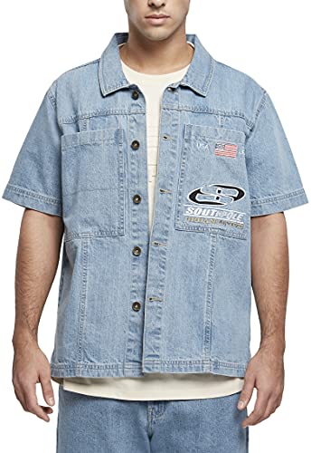 Southpole Męska koszula Denim Shirt, koszula dżinsowa dla mężczyzn, retro mid blue, z wyszywanym logo z przodu, rozmiary S - XXL, niebieski (mid blue), 30 PL