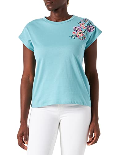 Springfield Damska koszulka z kwiatami na ramię podkoszulka, turkusowa/kaczka, XS