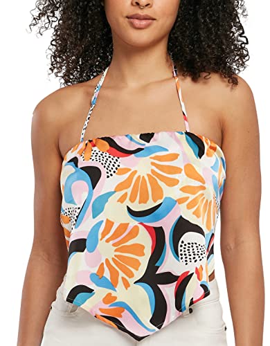 Urban Classics Women's Ladies Cropped AOP Satin Triangle Top T-Shirt, magicmangoabstract, S, Magicmangoabstract, S
