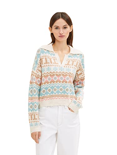 TOM TAILOR Denim Damski Sweter haftowany z kołnierzem 1034319, 30714 - New Fair Isle, L