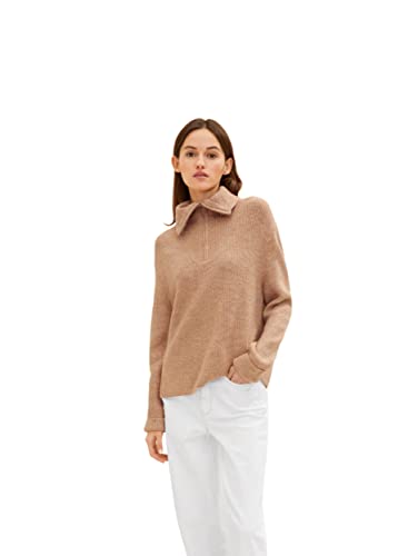TOM TAILOR Denim Damski Sweter z dzianiny Basic Troyer 1034308, 30876 - Cinnamon Brown Melange, L