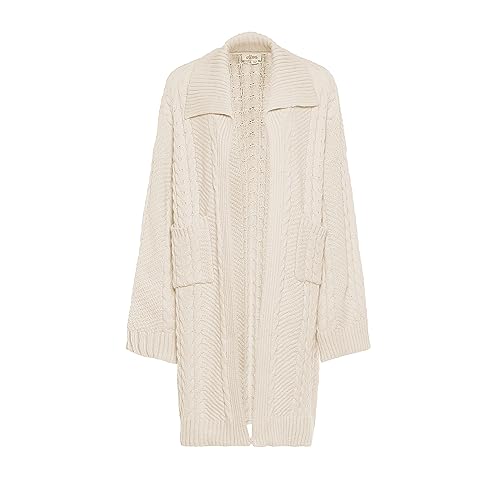 Aleva Damski długi kardigan z dzianiny z twistowym swetrem i dużymi klapami, akrylowy, biały, rozmiar XL/XXL, biały (wollweiss), XL