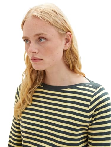 TOM TAILOR Denim Damska koszulka z długim rękawem w paski z bawełny organicznej, 34337 - Tonal Green Stripe, XS