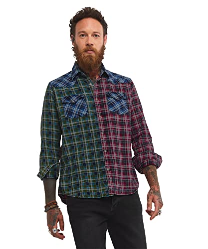 Joe Browns Męska koszula flanelowa Mix and Match Check Button Up, fioletowa/zielona, L, Fioletowy/zielony, L