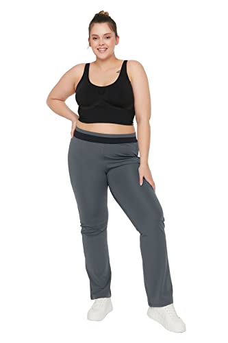 Trendyol Damskie spodnie dresowe plus size normalna talia proste nogawki regularne spodnie dresowe plus size, Antracyt, XXL-Plus