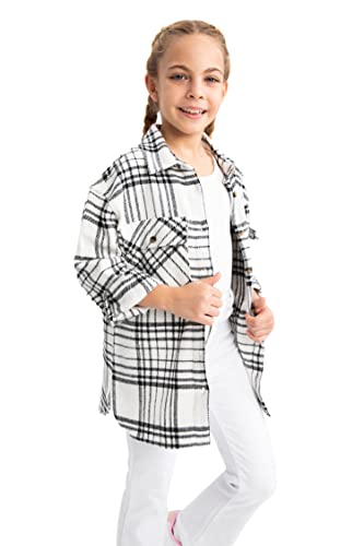 DeFacto Dziewczęca bluzka z długim rękawem, koszula z guzikami, do noszenia na co dzień, czarny, 9-10 Lata