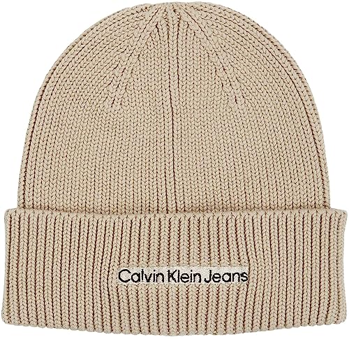 Calvin Klein Męska czapka typu beanie Institutional Patch, Plaza Taupe, Rozmiar uniwersalny