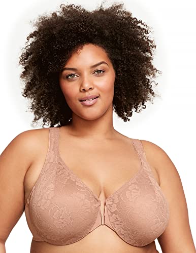 Glamorise Damski Plus Size Lacey T-Back Wonderwire Biustonosz Fiszbiny #9246, Cappuccino, 105C
