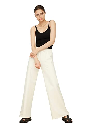 Trendyol Damskie spodnie dresowe Ekru szerokie nogawki sportowy dres sportowy, Ecru, S