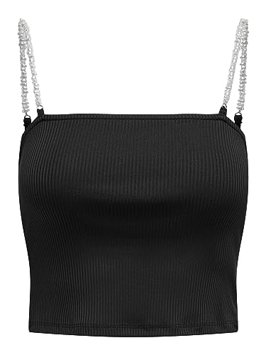 ONLY Onlunina Life S/L Pearl JRS Crop-Top damski, czarny, M