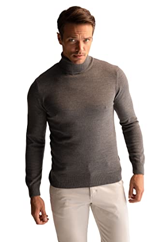 DeFacto Męski sweter z dzianiny z długim rękawem, okrągły dekolt, slim fit dla mężczyzn, topy (szary melanż, L), szary melanż, L