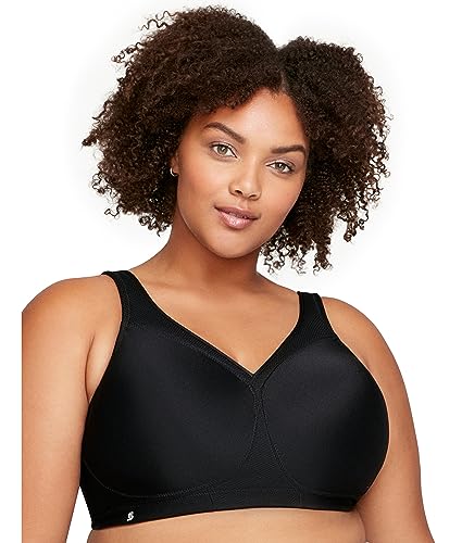 Glamorise Bezszwowy biustonosz sportowy bez fiszbin, pełna figura MagicLift, Czarny, 100F