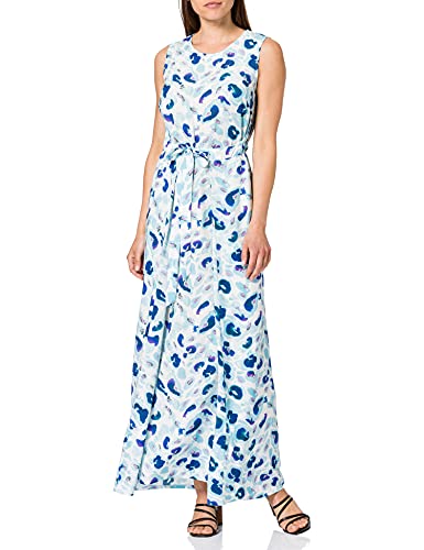 Taifun Damska lniana sukienka z krótkim rękawem, krótka, jednokolorowa, do kolan, Blue Curacao wzór, 46