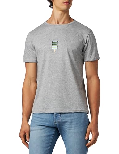 Bona Basics, Cyfrowy nadruk, męski T-shirt basic,%70% bawełna%30 poliester, szary, casualowy, męskie topy, rozmiar: S, szary, S