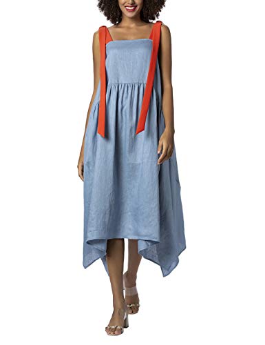 APART Fashion Damska sukienka lniana, jasnoniebieski-pomarańczowy, 38