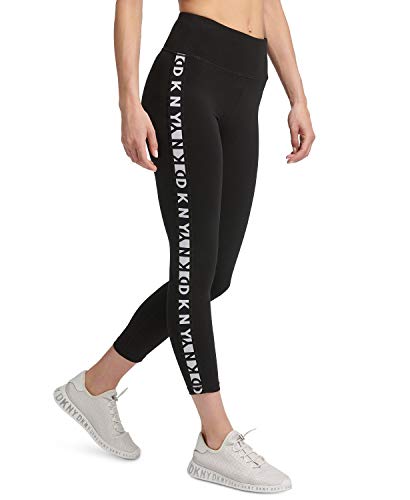 DKNY Kobiety – legginsy ciążowe wysokiej talii legginsy bez szwu, Czarny z dwukolorowym logo paska bocznego, S