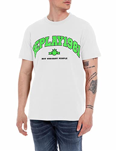 Replay Męski T-shirt z krótkim rękawem 1981 z bawełny organicznej, 001 White, XL