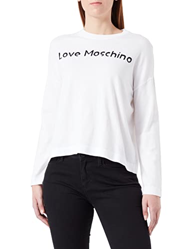 Love Moschino Damski sweter z długim rękawem z okrągłym dekoltem, biały (Optical White), rozmiar 46, optical white, 46