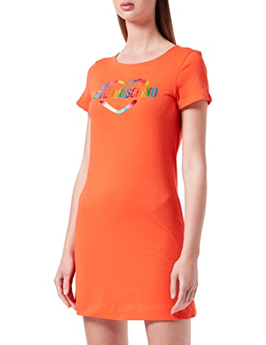 Love Moschino Damska sukienka Heart Multicolor Foil Print, pomarańczowy, 42 PL